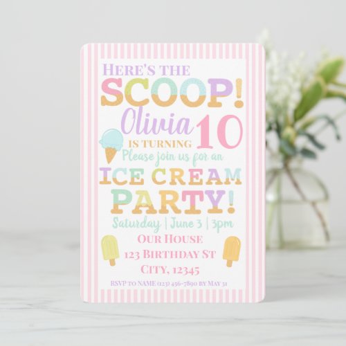 Rainbow Ice Cream Popsicle Birthday Party Invitation