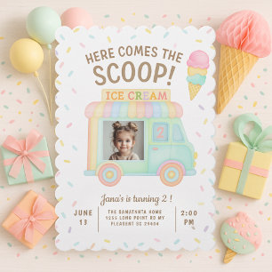 Rainbow Ice Cream Truck Photo Birthday Invitation