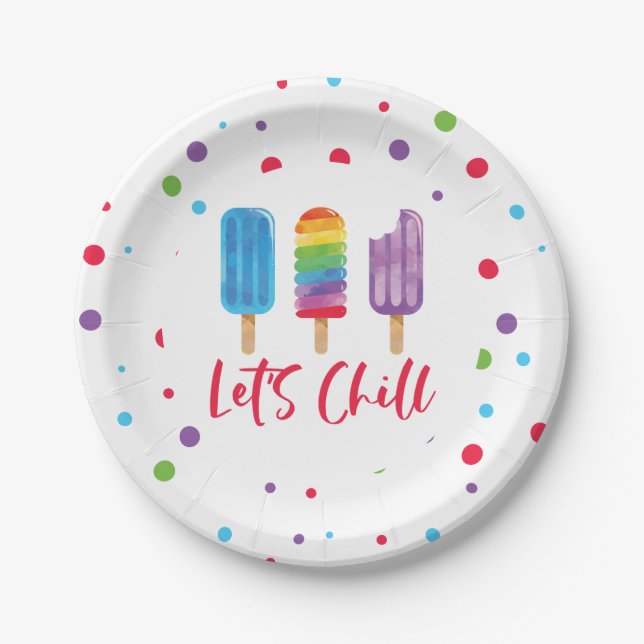 Rainbow Ice Pop Let's Chill Summer Birthday Paper Plates (Front)