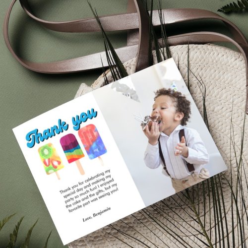 Rainbow ice pop Second birthday thank you card