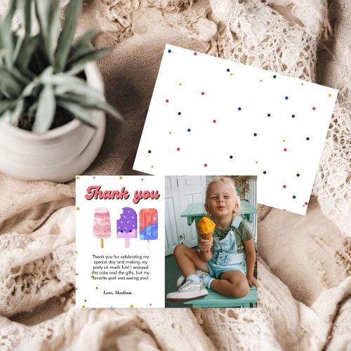 Rainbow ice pop Second birthday thank you card