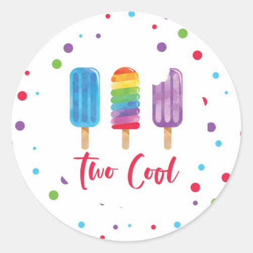 Rainbow Ice Pop Two Cool 2nd Birthday Classic Round Sticker