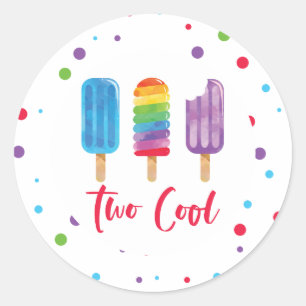Rainbow Ice Pop Two Cool 2nd Birthday Classic Round Sticker