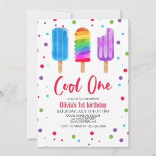 Rainbow Ice Pops Cool One 1st Birthday Invitation