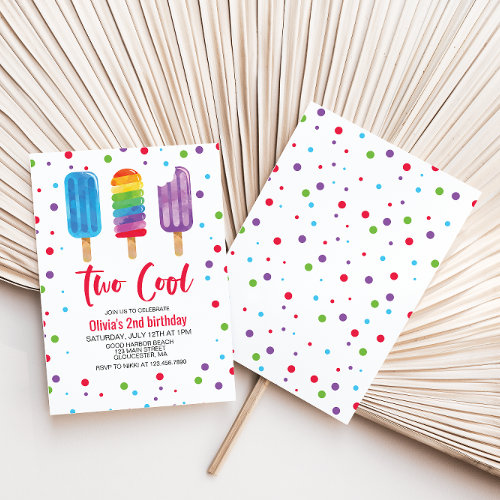Rainbow Ice Pops Two Cool 2nd Birthday Invitation