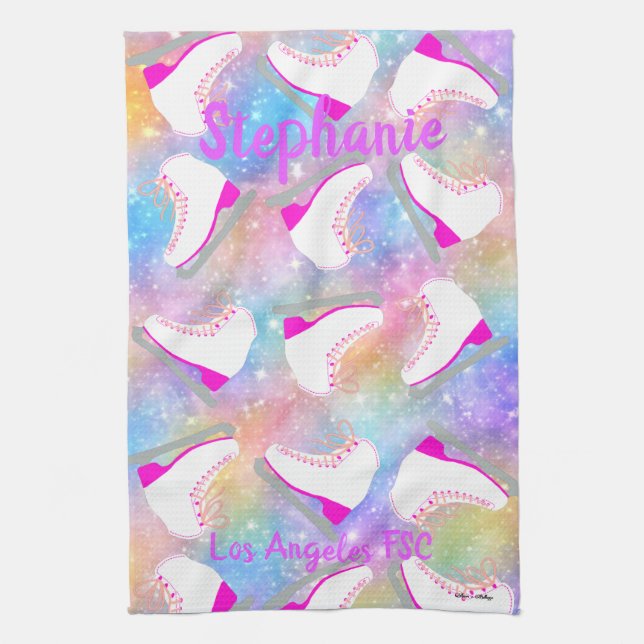 Rainbow Ice Skating Pattern Personalized  Kitchen Towel (Vertical)