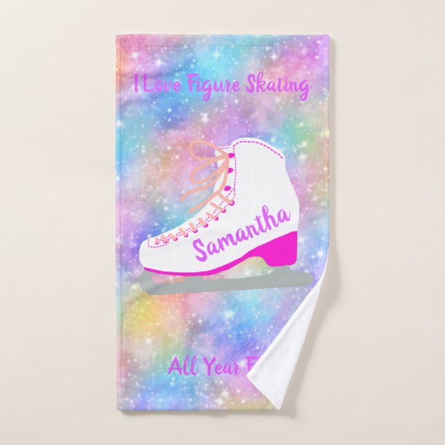 Rainbow Ice Skating Personalized Figure Skater's Hand Towel (Hand Towel)
