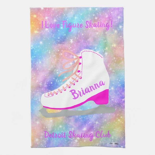Rainbow Ice Skating Personalized Figure Skater's Kitchen Towel (Vertical)