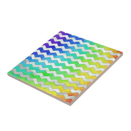 Rainbow Icy Chevron Pattern Tile