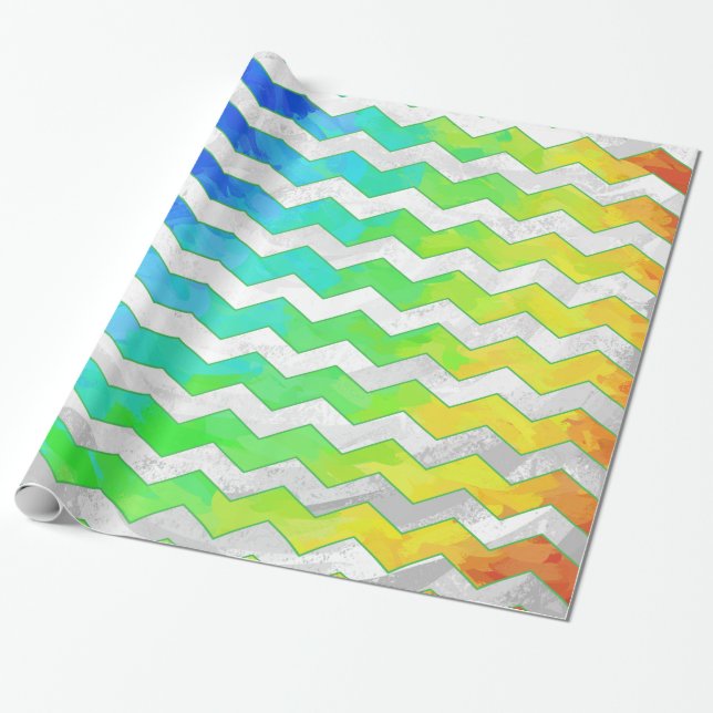 Rainbow Icy Chevron Pattern Wrapping Paper (Unrolled)