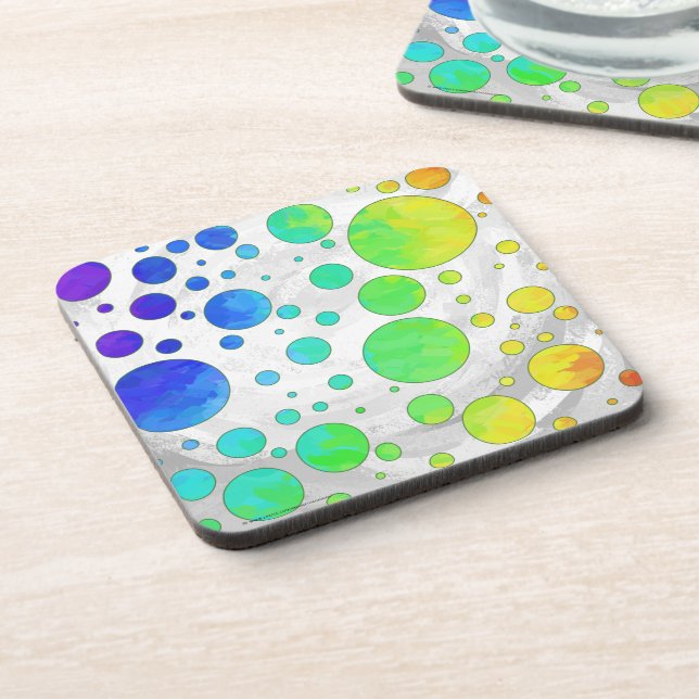 Rainbow Icy Polka Dot Pattern Beverage Coaster (Left Side)