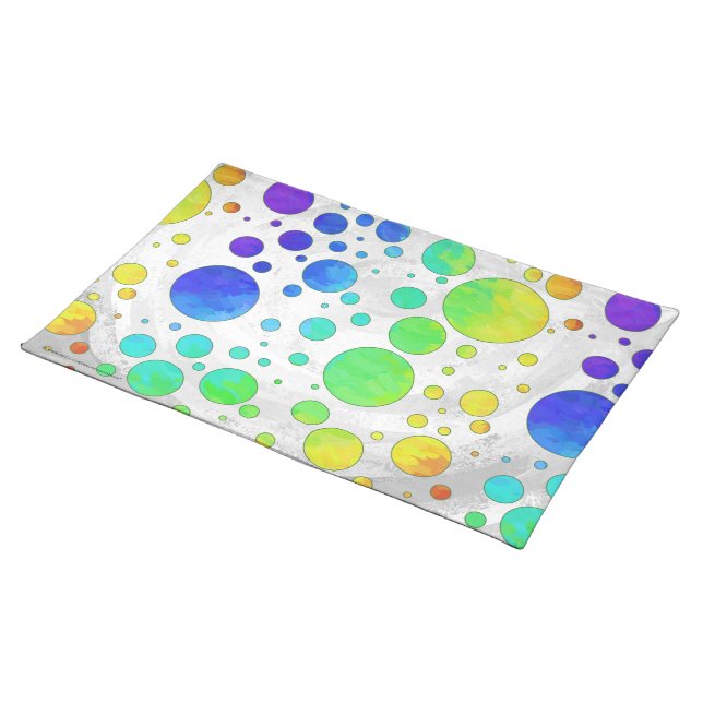 Rainbow Icy Polka Dot Pattern Cloth Placemat (On Table)