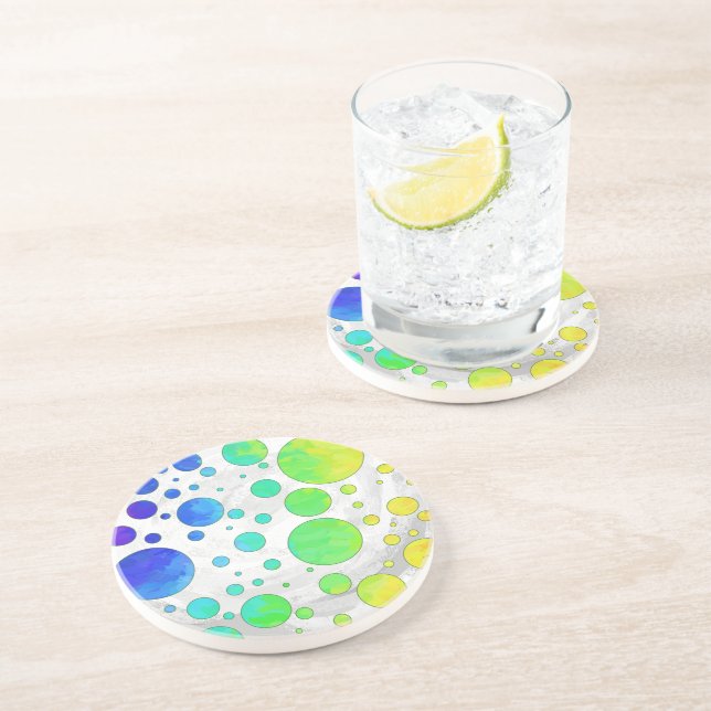 Rainbow Icy Polka Dot Pattern Sandstone Coaster (Side)
