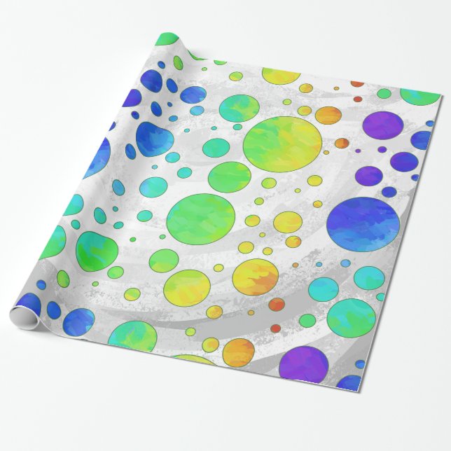 Rainbow Icy Polka Dot Pattern Wrapping Paper (Unrolled)