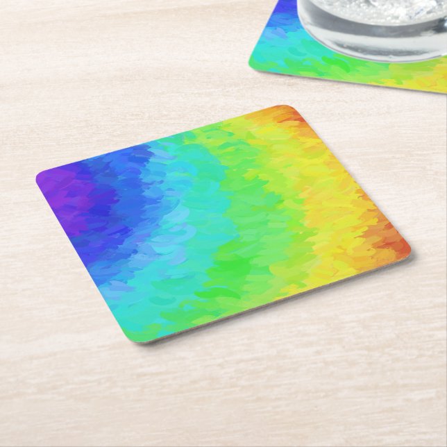 Rainbow Icy Square Paper Coaster (Angled)
