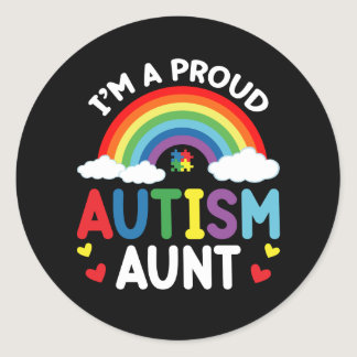 Rainbow I'm A Proud Autism Aunt Autism Awareness Classic Round Sticker