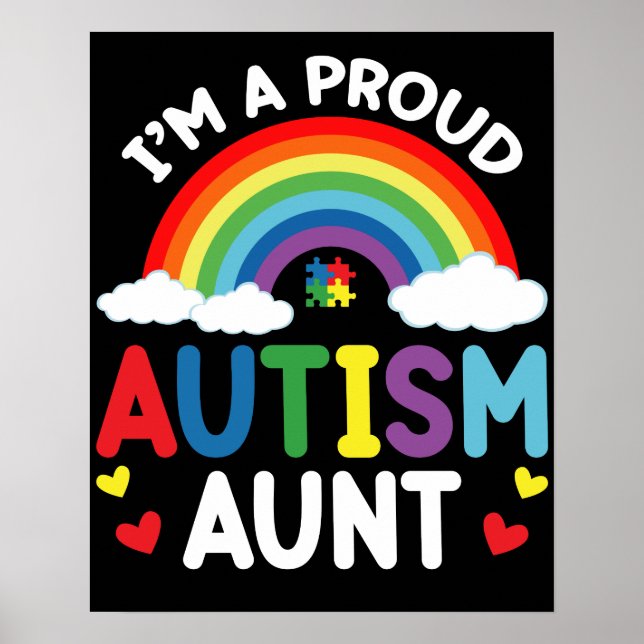 Rainbow I'm A Proud Autism Aunt Autism Awareness Poster (Front)