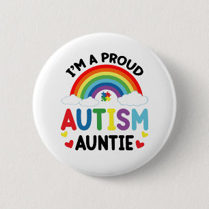 Rainbow I'm A Proud Autism Auntie Autism Awareness Button