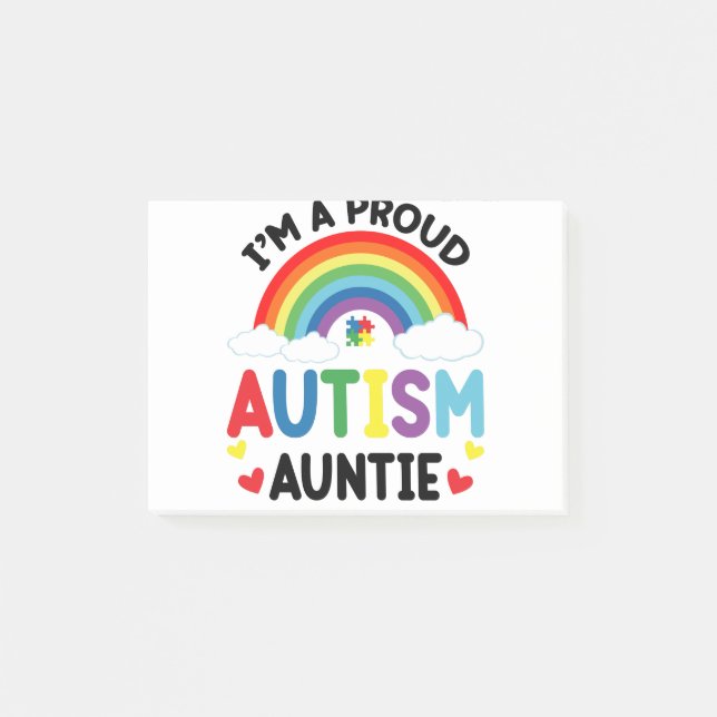 Rainbow I'm A Proud Autism Auntie Autism Awareness Post-it Notes (Front)