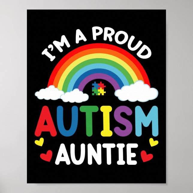 Rainbow I'm A Proud Autism Auntie Autism Awareness Poster (Front)