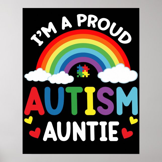 Rainbow I'm A Proud Autism Auntie Autism Awareness Poster (Front)