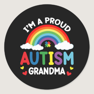 Rainbow I'm A Proud Autism Grandma Autism Awarenes Classic Round Sticker