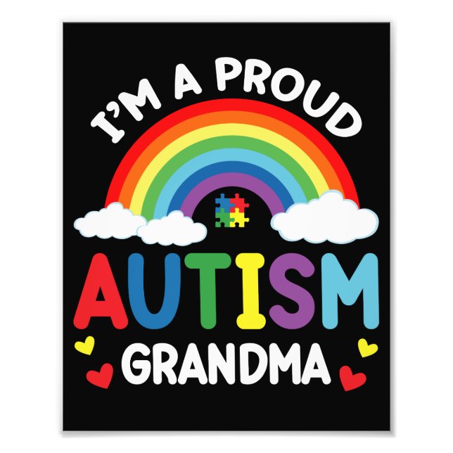 Rainbow I'm A Proud Autism Grandma Autism Awarenes Photo Print (Front)