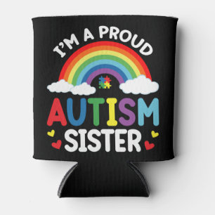 Rainbow I'm A Proud Autism Sister Autism Awareness Can Cooler