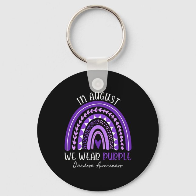 Rainbow In August We Wear Purple Overdose Awarenes Keychain (Front)