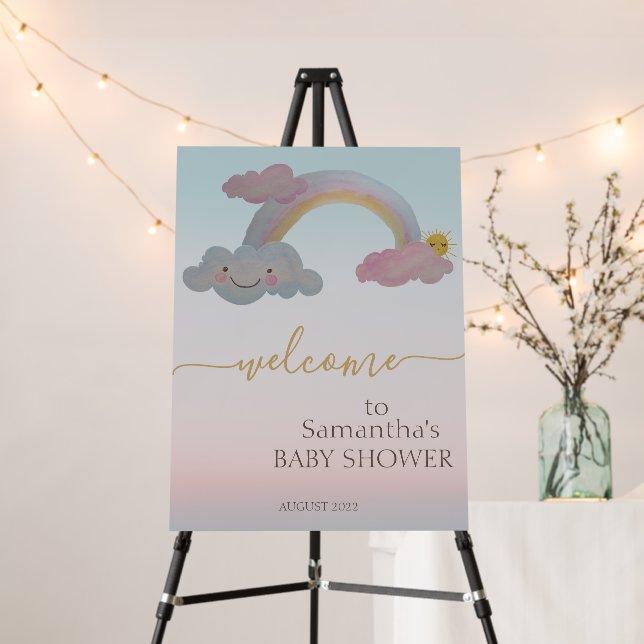 Rainbow in dancing clouds baby shower  foam board (In Situ (Stand))