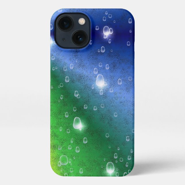 Rainbow in Elephant Skin Leather Optik & Raindrops iPhone Case (Back)