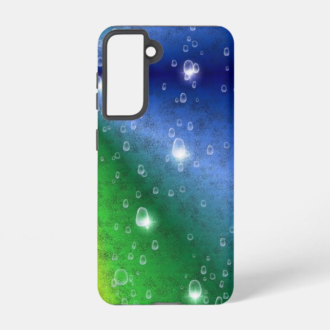 Rainbow in Elephant Skin Leather Optik & Raindrops Samsung Galaxy Case (Back)