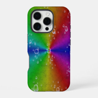 Rainbow in elephant skin leather optik with drops iPhone 16 pro case
