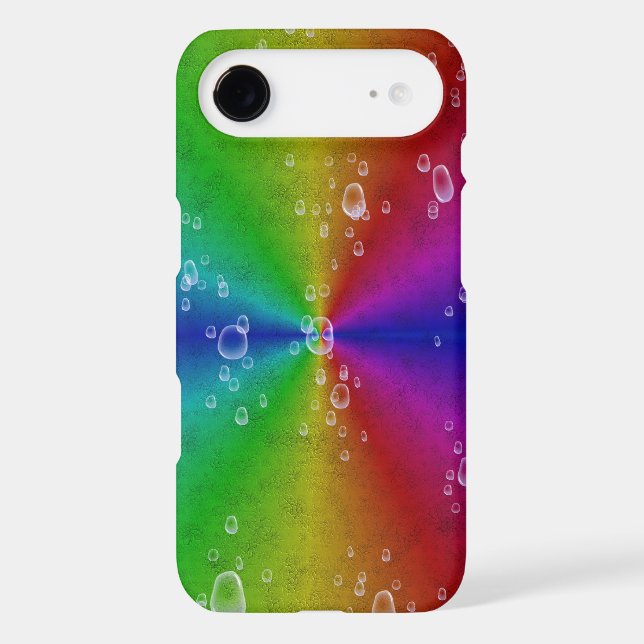 Rainbow in elephant skin leather optik with drops iPhone case (Back)