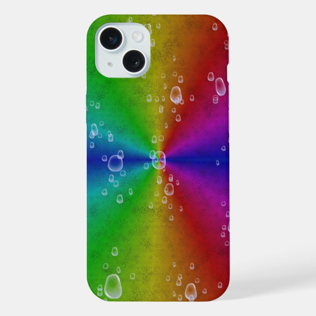 Rainbow in elephant skin leather optik with drops iPhone case (Back)