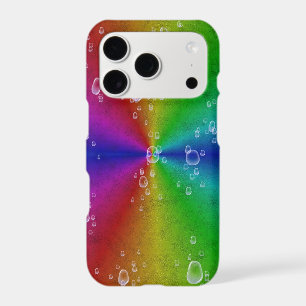 rainbow in elephant skin leatheroptik & raindrops iPhone 17 pro case