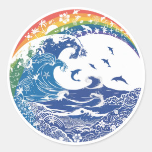 Rainbow in Hawaii: Waves, Life Classic Round Sticker
