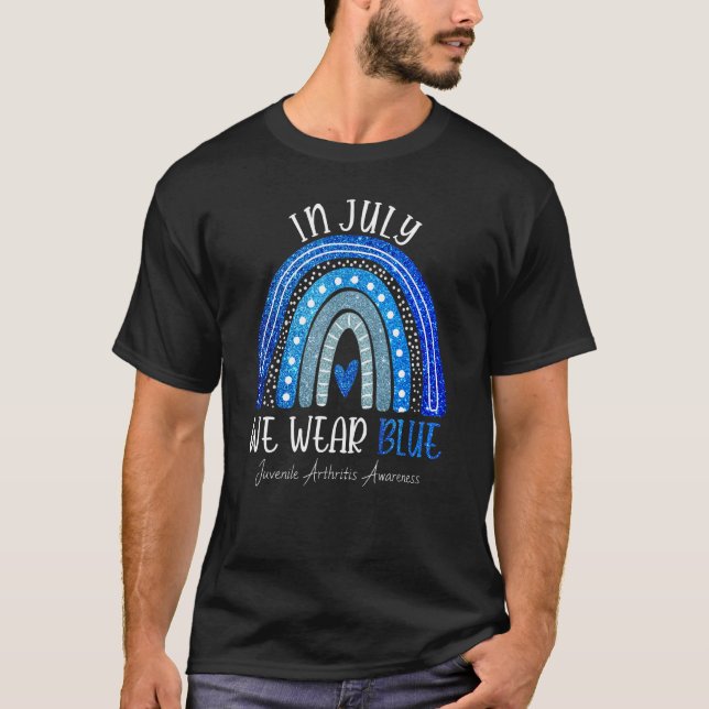 Rainbow In July We Wear Blue Juvenile Arthritis Aw T-Shirt (Front)