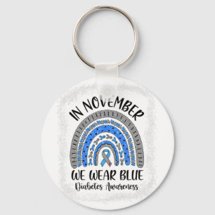 Rainbow In November We Wear Blue Diabetes Awarenes Keychain
