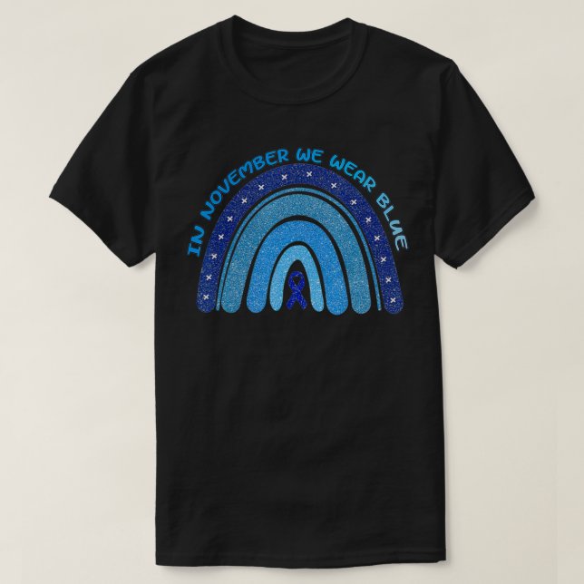 Rainbow In November We Wear Blue Diabetes Awarenes T-Shirt (Design Front)