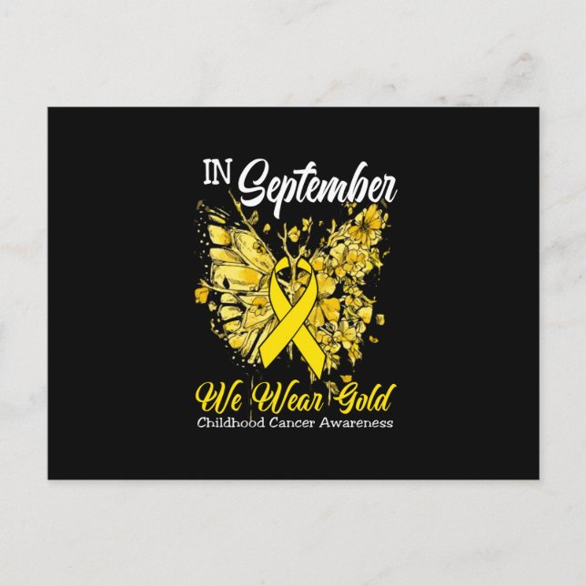 Rainbow In September We Wear Gold Childhood Cancer Announcement Postcard (Front)