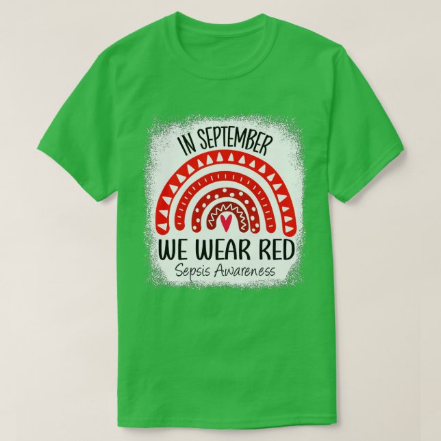Rainbow In September We Wear Red Sepsis Awareness  T-Shirt (Design Front)