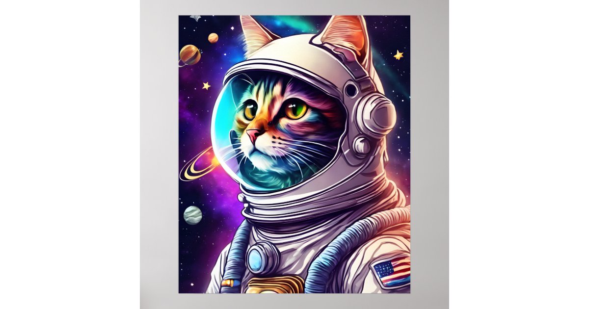 Rainbow in Space Cat, Astronaut Cat Digital Art Poster