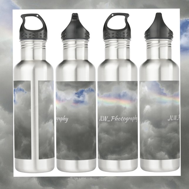 Rainbow in Storm Clouds Sky Gray Stainless Steel Water Bottle (Creator Uploaded)