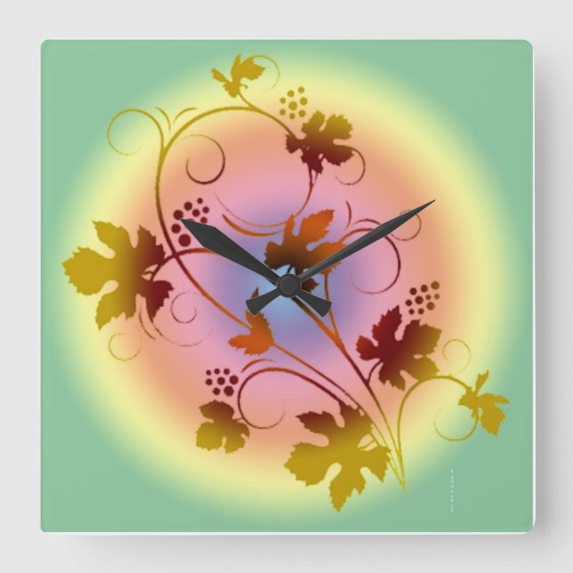 Rainbow in the Grape Vine Square Wall Clock (Front)