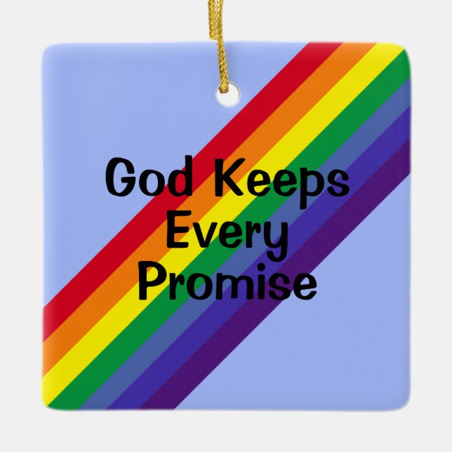 Rainbow in the Sky Inspirational Bible Verse Ceramic Ornament (Front)