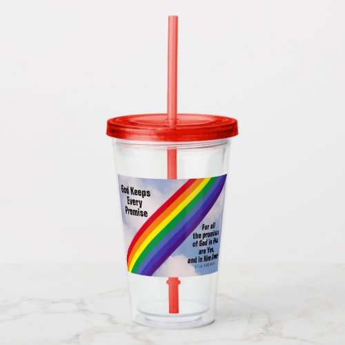 Rainbow in the Sky Inspirational Bible Verses Cute Acrylic Tumbler