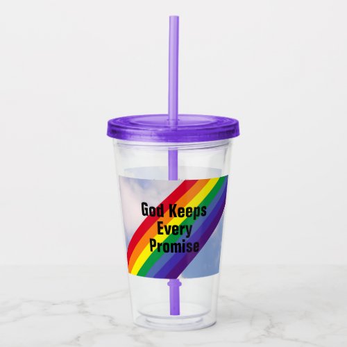 Rainbow in the Sky Inspirational Bible Verses Cute Acrylic Tumbler