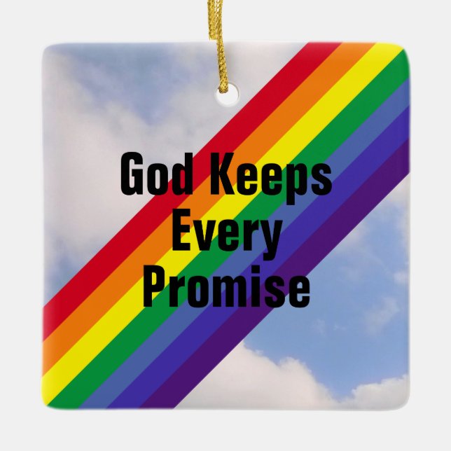 Rainbow in the Sky Inspirational Bible Verses Cute Ceramic Ornament (Front)