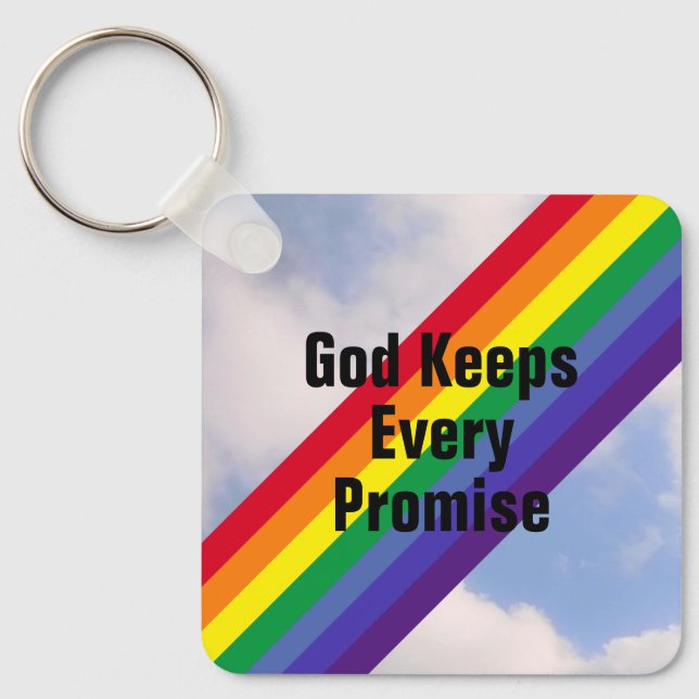 Rainbow in the Sky Inspirational Bible Verses Cute Keychain (Front)